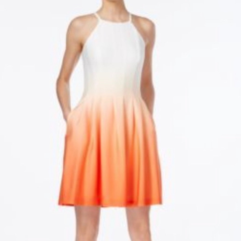 Calvin Klein Orange Fit & flare Ombre Dress 6 Summer Stretch (J)